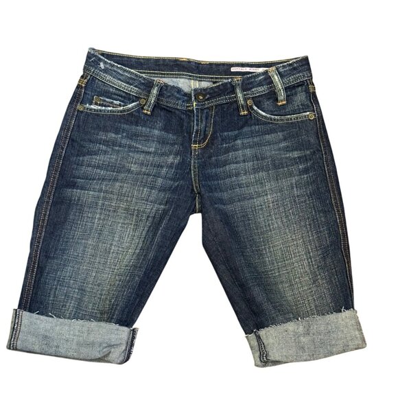 Buffalo David Bitton Tilly Womens Denim Bermuda Shorts Size 26 Dark Blue Embroid - Picture 2 of 5